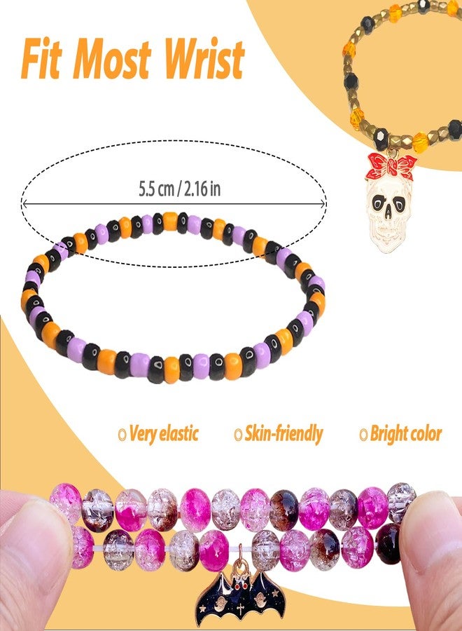 BuQueHM 7pcs Halloween Bracelets for Women Heishi Surfer Bracelet Boho Stackable Stretch Halloween Jewelry with Spooky Pumpkin Charms Perfect Halloween Party Favors - Image 2